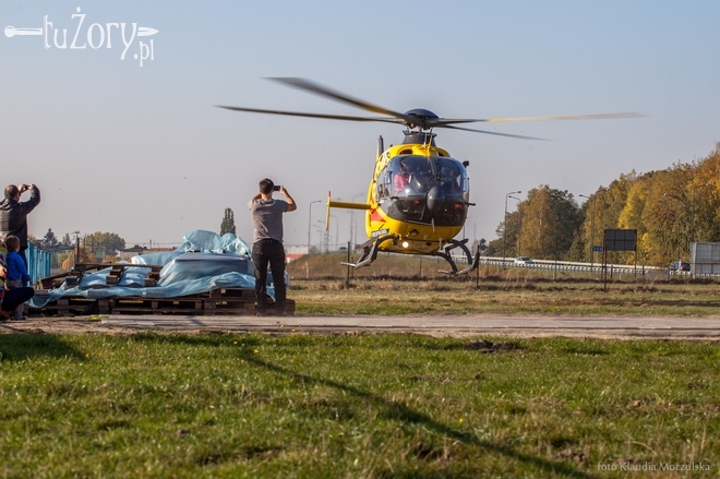 Śmigłowiec LPR lądował na lotnisku w Gotartowicach. Stamtąd zabrał rannego motocyklistę